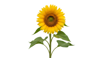 Yellow sunflower plant, isolated on white or transparent background. PNG