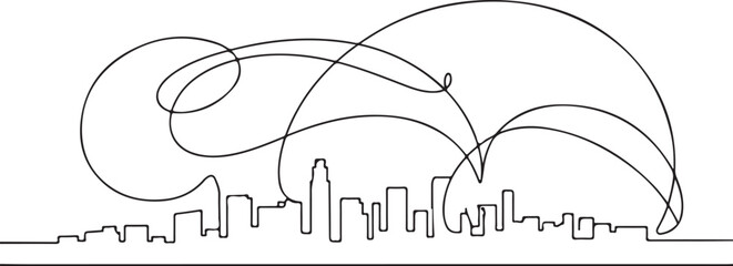 Continuous Line Art Skyline Dissolving into Soft Curved Arcs in Minimal Contour Outline Style