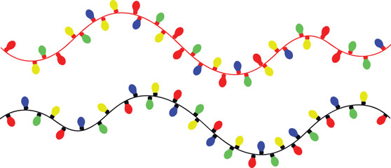 Soft Pastel Round Bulbs on Black Wavy Wire String Lights, Minimalist Gentle Color Palette Vector Illustration Drawing for Greeting Card and Subtle Decorative Element