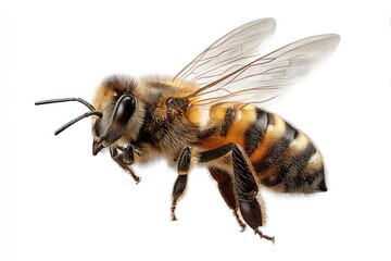 Close-up of a Honey Bee in Mid-Flight with Translucent Wings Captured in Incredible Detail for Natural World Enthusiasts