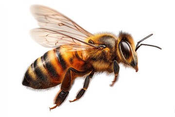 Close-up of a Bee in Flight with Translucent Wings Captured Mid-Movement, Emphasizing Natural Beauty and Intricacy
