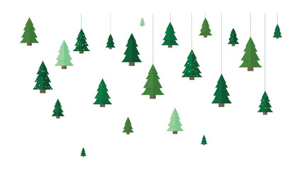 Obraz premium Evergreen Arrangement: A whimsical arrangement of green evergreen trees, elegantly suspended, offers a modern take on holiday decor, perfect for adding a touch of nature and festive cheer.