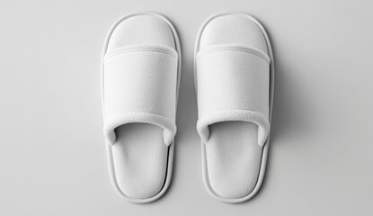 High quality photo of Pair of white slippers isolated on white background