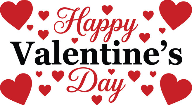 A vibrant valentine s day graphic features the text happy valentine s day surrounded by a cheerful scattering of bright red heart illustrations high quality