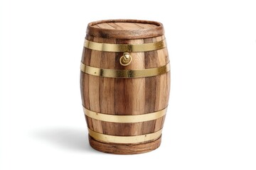 Obraz premium Wooden Rain Barrel with Brass Accents Standing Upright on Standard Scale for Decorative or Practical Use