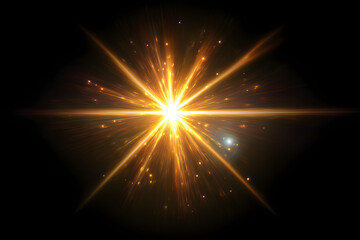 warm golden starburst light flare with soft lens reflections creating a magical isolated transparent overlay effect