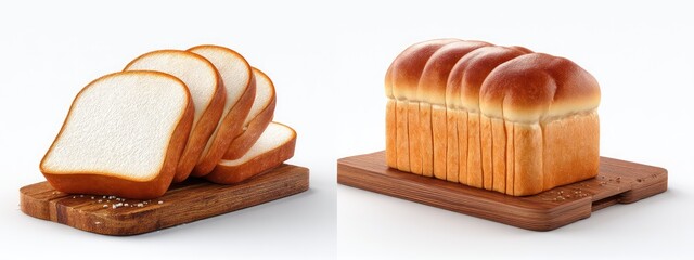 Realistic Sliced White Bread on Wooden Cutting Board in Standard Scale for Culinary and Food Photography Use