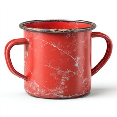 Vintage Red Enamel Camping Mug with Signs of Age Perfect for Rustic Decor and Outdoor Adventures