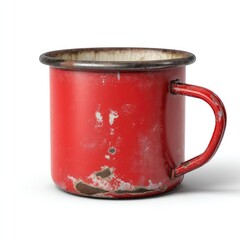 Vintage Red Enamel Mug with Signs of Age Perfect for Camping and Outdoor Adventures
