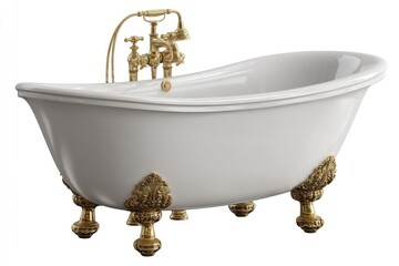 Elegant White Clawfoot Bathtub with Polished Brass Faucets for Luxurious Bathroom Spaces