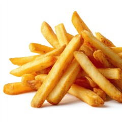 Crispy Golden Fries on White Background - High Resolution Photography for Food and Restaurant Imagery
