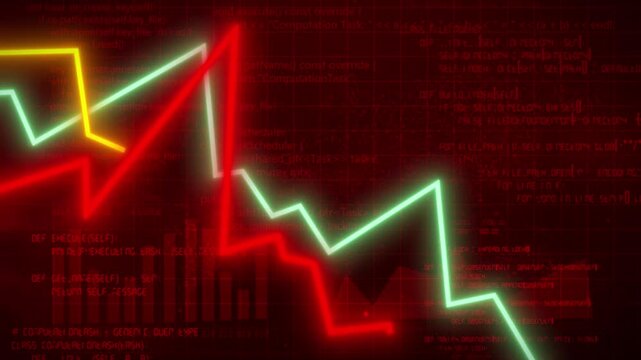 Stock market crash concept in an arrow going down, animation.Stock market code data footage backdrop.
