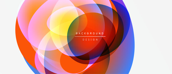 Obraz premium Abstract colorful overlapping circles create dynamic visual effect. Bright hues blend, forming modern background design.