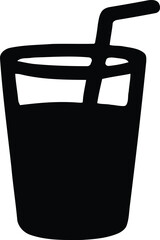 This graphic showcases a sleek silhouette of a glass filled with a beverage, complete with a straw. Its simple design makes it ideal for representing drinks, refreshment options, and hydration in vari