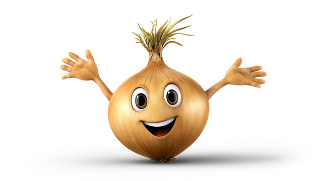Potato onion with a cheerful face 3d character, transparent background