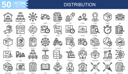 distribution icon collection set. Containing Warehouse, logistics, Shipping, Inventory, Route, Transport icon