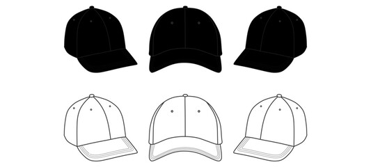 Baseball Cap Three Views Mockup Template Vector
