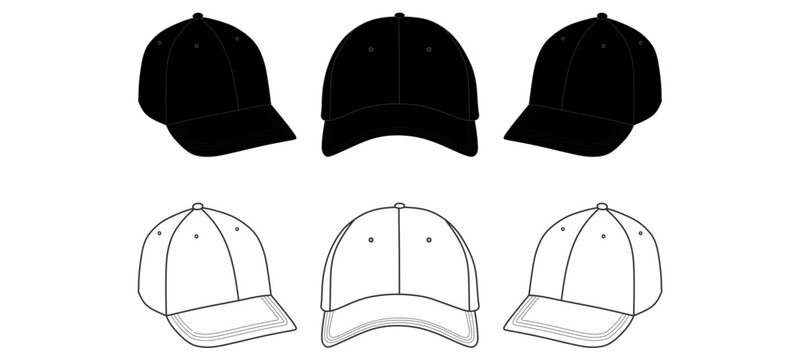 Baseball Cap Three Views Mockup Template Vector
