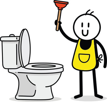 Stick figure cheerfully toasting a drink while sitting on a toilet in a humorous cartoon illustration