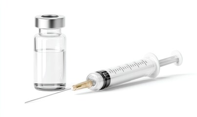 Clear Syringe with Needle and Vial on White Background, Standard Scale, Ideal for Medical and Healthcare Visuals