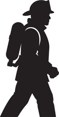 Brave Firefighter Silhouette with Oxygen Tank Prepared for Emergency Response