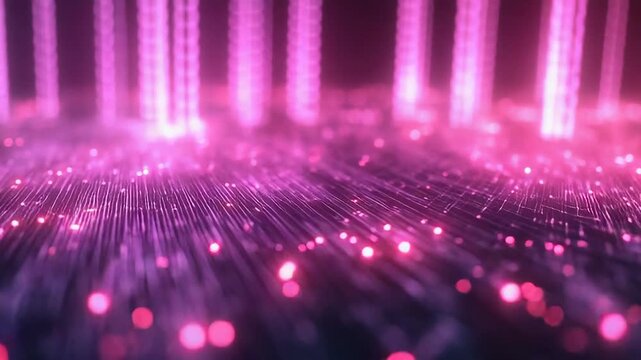 Fiber optic network transmitting data with glowing light