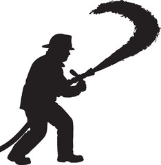 Firefighter heroically spraying a powerful stream of water from a hose