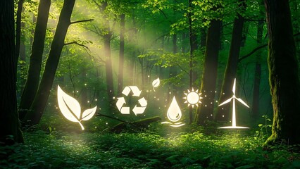 Sustainable Forest: Ecological Icons in a Lush Green Environment Representing Environmental Conservation