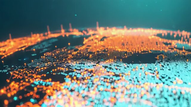 Global network connecting world map with digital data points