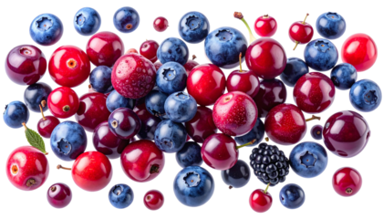 Floating Mixed Berries Collection Realistic PNG Transparent.