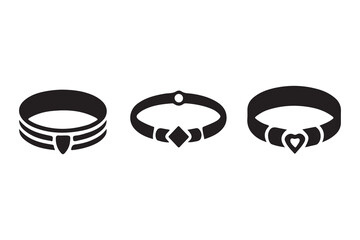 Three stylized black rings with decorative elements isolated on white background