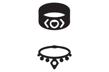 Two stylized black jewelry icons a thick bracelet and a delicate necklace isolated on white background