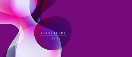 Abstract fluid shapes overlap, creating vibrant purple, pink hues. Text reads background design centered within composition. Modern aesthetic.