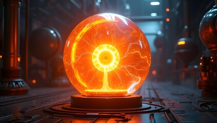 Fusion Energy Core — Orange Neon Plasma Reactor