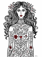 Woman with intricate body art and flowers in design
