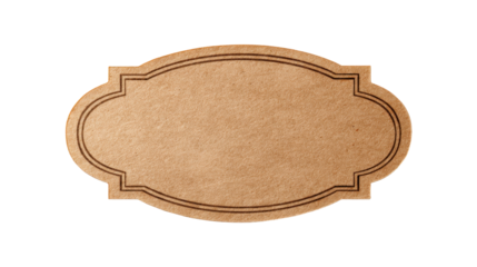 Brown vintage paper label with blank copy space, featuring an ornate frame, perfect for custom text or brand logo on a transparent background