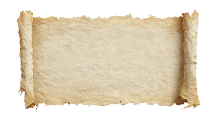 Vintage scroll document unrolling with a textured blank page, suitable for conveying ancient history, old secrets, or classic messages on a transparent background