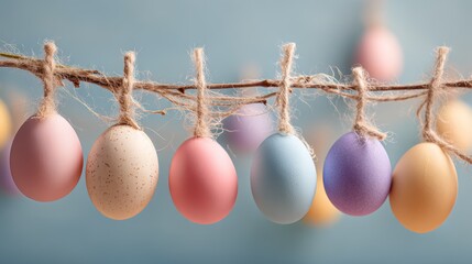 Colorful easter eggs hanging on a string