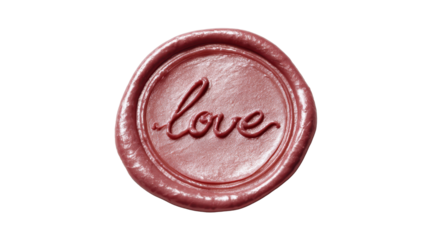 Rose gold wax seal with love calligraphy, symbolizing romance, intimacy, connection, and commitment for weddings, anniversaries, or special messages on transparent background