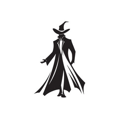 Vector illustration of a magician in action with full expression and dramatic movements.