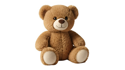 Obraz premium A single classic, brown, fluffy teddy bear, a soft, cuddly stuffed animal toy, isolated on white or transparent background. PNG