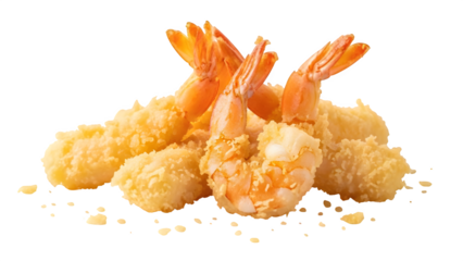 Crispy tempura shrimp, isolated on white or transparent background. PNG