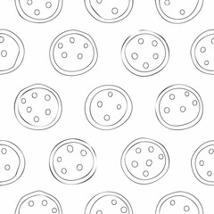 Simple cute cookie flat vector seamless pattern. Hand drawn vector seamless pattern in doodle style. Continuous line drawing.