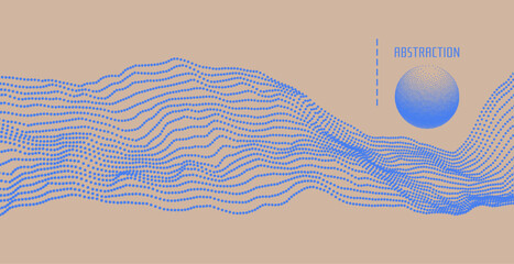 Big data. Sphere. Wavy background. Motion effect. Vector illustration for brochure, poster, cover, card, presentation, flyer or banner.