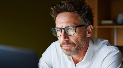 Man in glasses looking contemplative