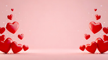 Valentine's Day background with red hearts on pink background