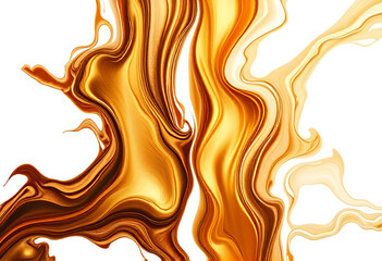 Abstract Flowing Golden Fluid Waves Curling and Swirling Dynamically on Pure White Background for Modern Interior Decor, Digital Art Prints, and Creative Abstract Designs