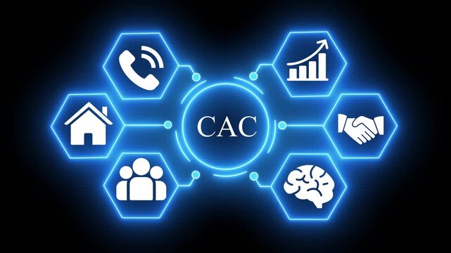 Glowing Hexagonal Network Concept with C A C Central Theme and Symbolic glowing blue CAC central theme