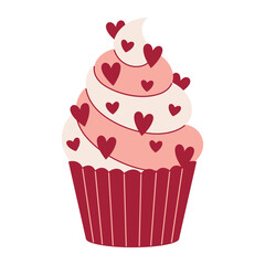 Romantic Sweet Cupcake with Hearts. Valentine's Day dessert vector illustration