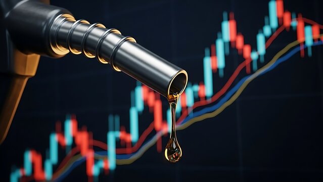 Gasoline pump nozzle with oil drop and financial market graph background - Powered by Adobe